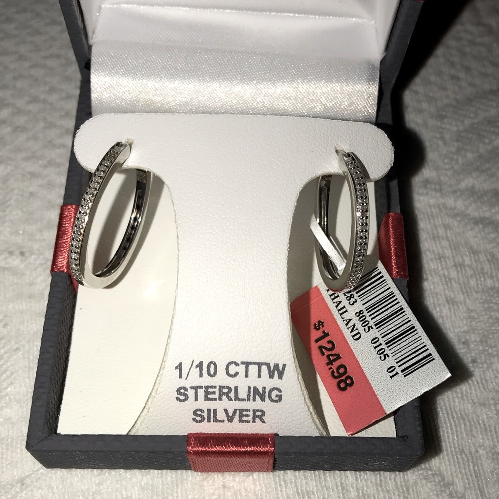Sterling Silver/925 1/10 CTTW Diamond Hoop Earrings (NEW)